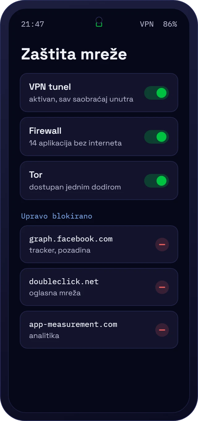 Zaštita mreže na telefonu: VPN, firewall i Tor na jednom mestu