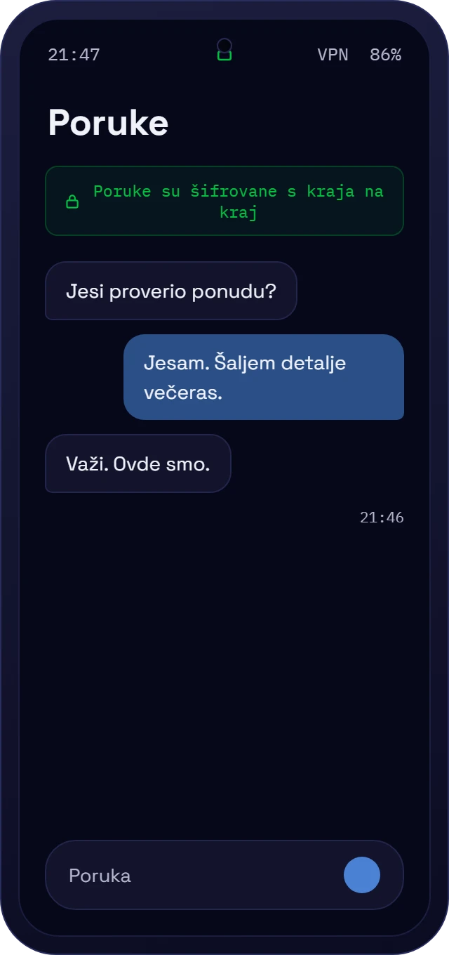 Poruke šifrovane s kraja na kraj na kriptovanom telefonu